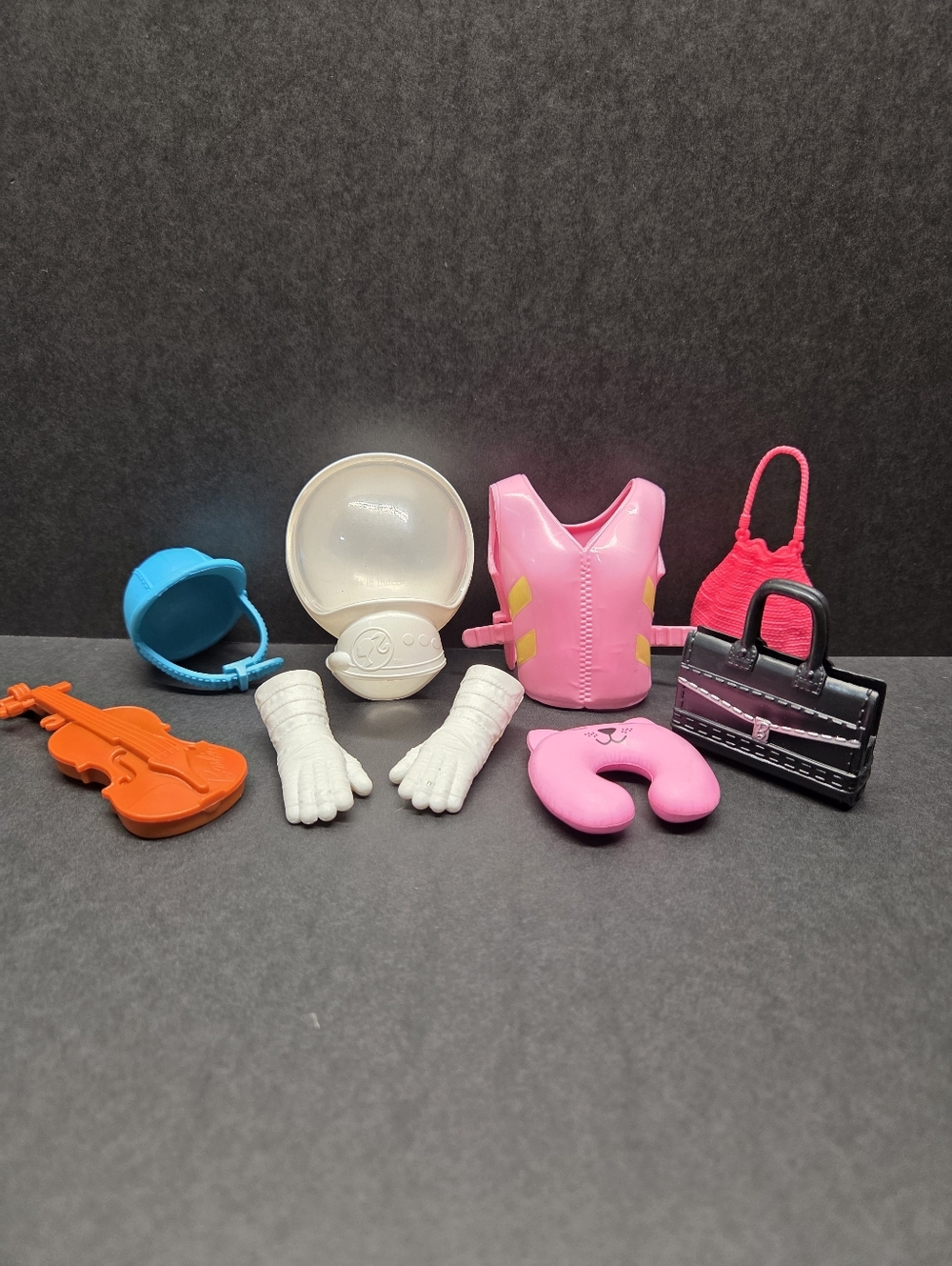 Assorted Barbie Brand Accessories - Space Helmet Gloves Violin Purse 10 pcs